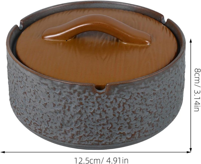 Vintage Ceramic Ashtray with Lid Windproof Ash Holder for Patio Home Office Decorative Retro Smokers Tray with Non-scattering Ash Management - Image 2