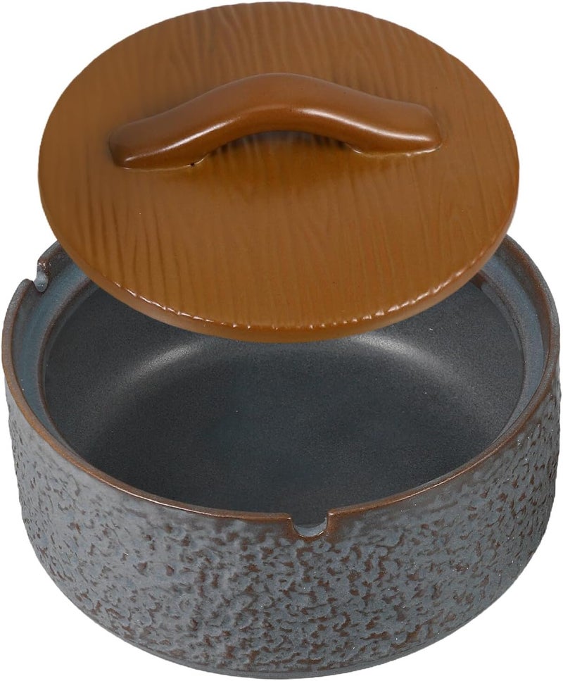 Vintage Ceramic Ashtray with Lid Windproof Ash Holder for Patio Home Office Decorative Retro Smokers Tray with Non-scattering Ash Management - Image 1