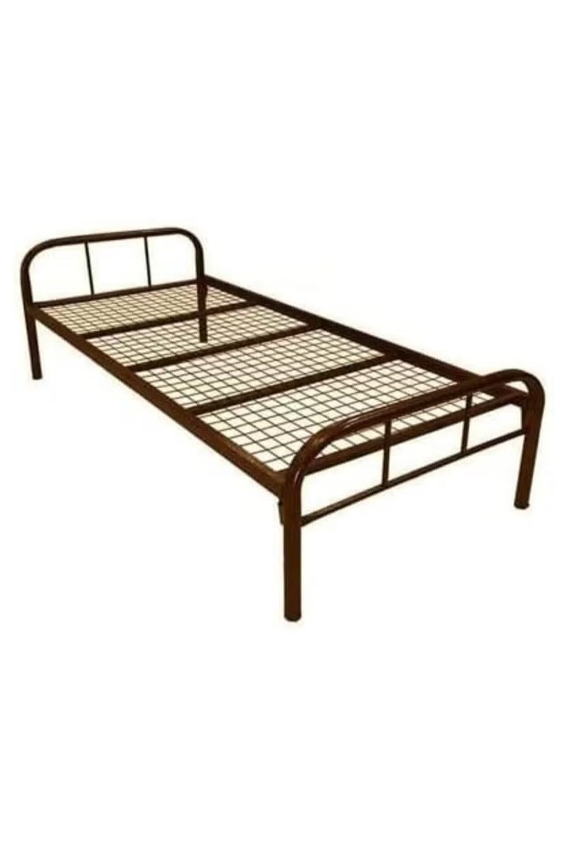 سرير حديد مفرد 90x190 سم – هيكل فولاذي قوي – مثالي للموظفين والضيوف وسكن العمال – تشطيب بني أنيق – ثابت وخالي من الضوضاء وسهل التركيب - Image 1