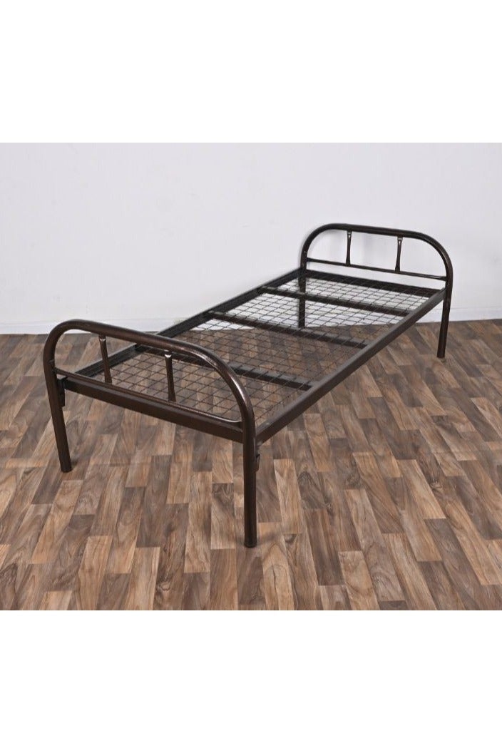 سرير حديد مفرد 90x190 سم – هيكل فولاذي قوي – مثالي للموظفين والضيوف وسكن العمال – تشطيب بني أنيق – ثابت وخالي من الضوضاء وسهل التركيب - Image 3
