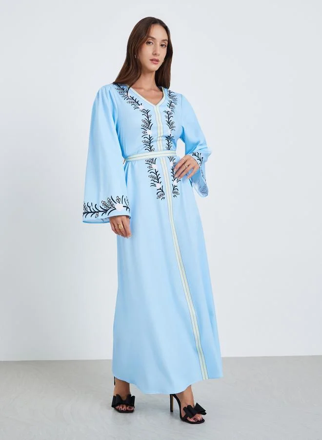 Take Two Woman Blue Floral Print Belted Maxi Dress