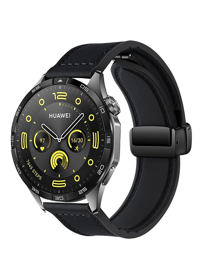 حزام ساعة جلدي 22 ملم متوافق مع هواوي GT4 46 ملم/GT3 46 ملم/GT3 Pro/Watch 3/GT2e/GT2 pro/GT2 42 ملم 46 ملم حزام بديل أسود - Image 2