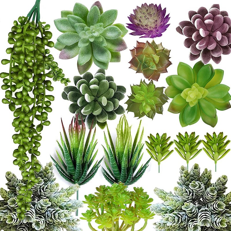 Anoak Artificial Succulent Plants - 16 Pcs Set Faux Succulents Unpotted Fake Succulent Plants, Premium Crafting DIY Floral Decor for Home Garden Office Party (High Realistic) - Image 1