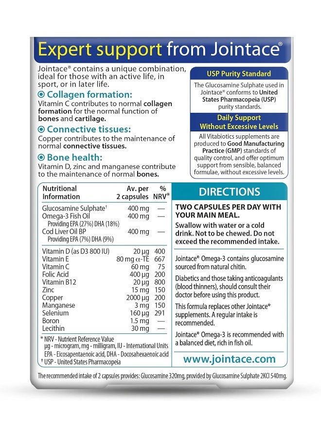 JOINTACE Vitabiotics Jointace Omega 3 Cod Liver Oil Glucosamine, 30 Capsules - Image 4