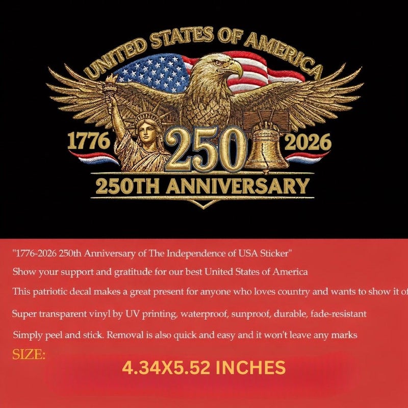 KATINAT 2pcs 250th Anniversary USA Car Decal Sticker, Patriotic Bald Eagle 1776â€“2026 Vinyl for Car, Truck, Window, Laptop, 250 Years American Independence, Easter Basket Stuffers - Image 3