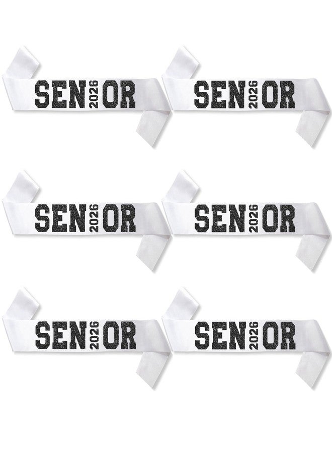 Partyprops 6Pcs White Senior 2026 Satin Sashes with Black Glitter Letters Senior 2026 Decorations - 2026 Graduation Celebrations Sashes - Senior Cheer Sash - Cheerleader Sash - Class Competition Sashes - Image 1