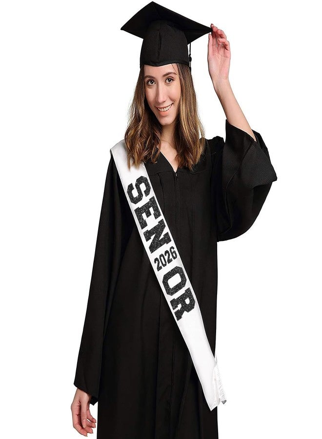 Partyprops 6Pcs White Senior 2026 Satin Sashes with Black Glitter Letters Senior 2026 Decorations - 2026 Graduation Celebrations Sashes - Senior Cheer Sash - Cheerleader Sash - Class Competition Sashes - Image 3