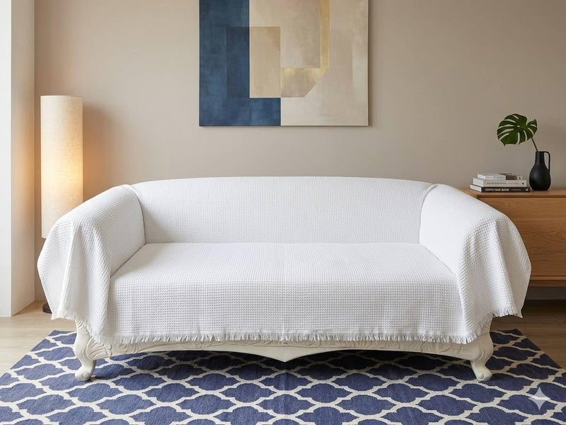 Generic Linen Sofa Cover, White, 2x3 Metres, Fits 3m Sofa, Couch Protector, .br