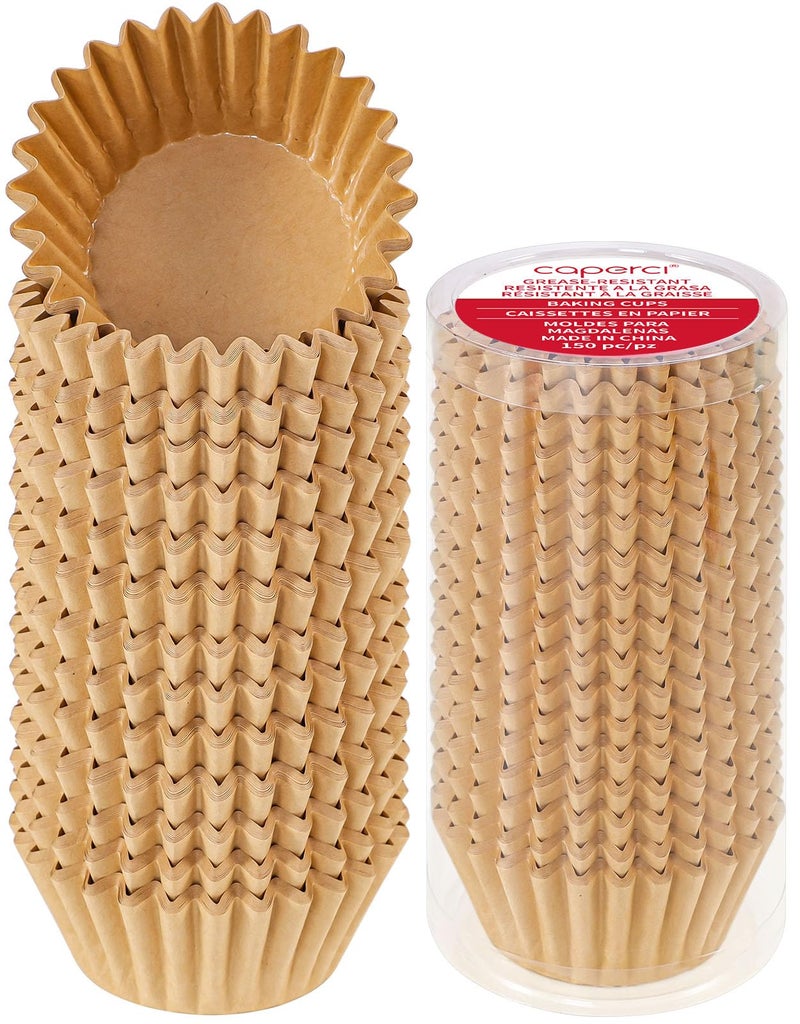Caperci Heavy Duty Standard Natural Cupcake Liners 150 Counts GreaseResistant Paper Muffin Baking Cups Odorless No Muffin Pan Needed Easily Peels Natural