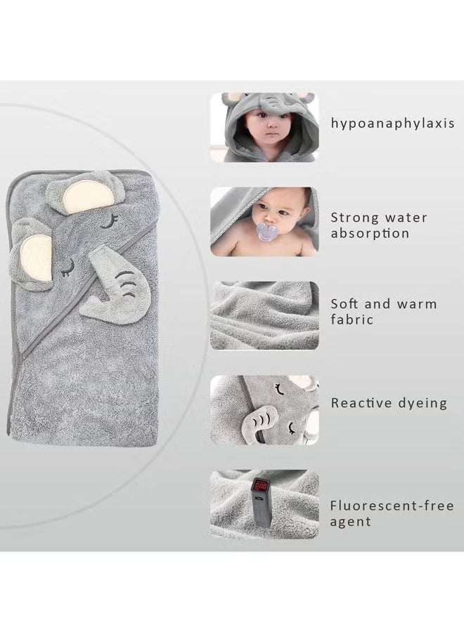 Baby Bath Towel, Baby Hooded Bathrobe, Machine Washable Blanket, Ultra Soft Hooded And Highly Absorbent Bathrobe Blanket, Coral Fleece Cape Style Bath Towel for Baby Boys and Girls, 80x80cm Large Baby Bath Blanket Hooded, Cartoon Animal Design, Soft and skin-friendly, It is not easy to shed, Quick drying, Grey  - Image 5