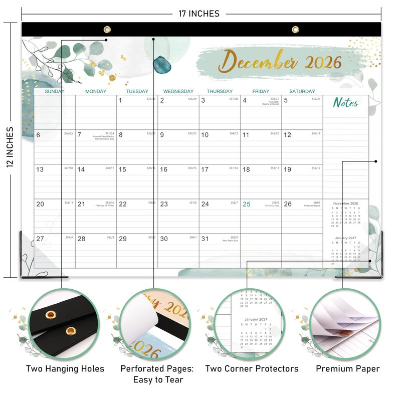 Feteulo 2026 Desk Calendar - Desk Calendar 2026, Jan 2026 - Dec 2026, 12 Monthly Desk/Wall Calendar Large 17" x 12", Large Ruled Blocks, Notes, Thick Paper - Image 3