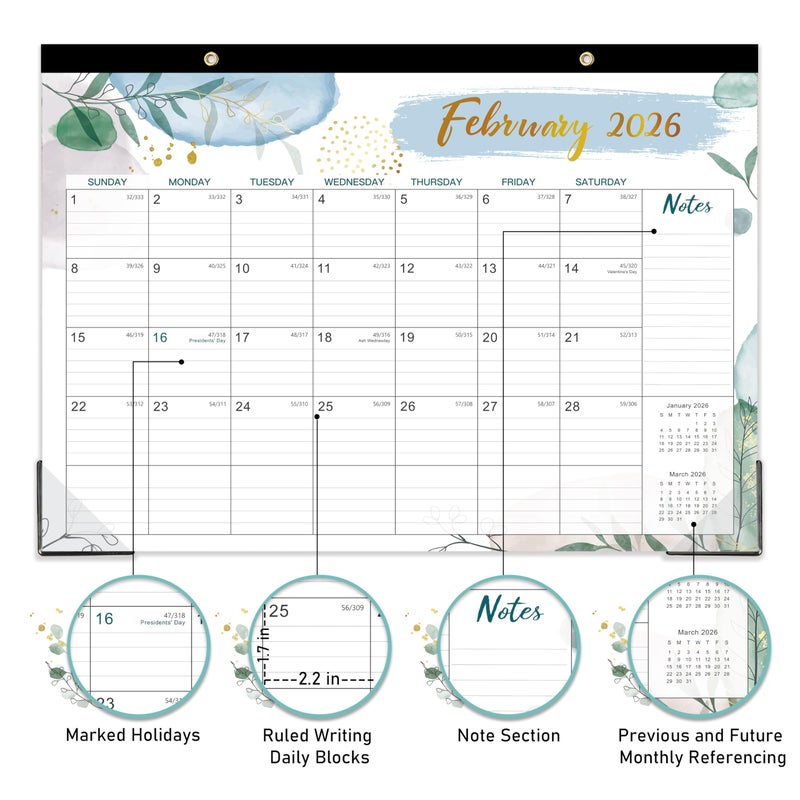 Feteulo 2026 Desk Calendar - Desk Calendar 2026, Jan 2026 - Dec 2026, 12 Monthly Desk/Wall Calendar Large 17" x 12", Large Ruled Blocks, Notes, Thick Paper - Image 4