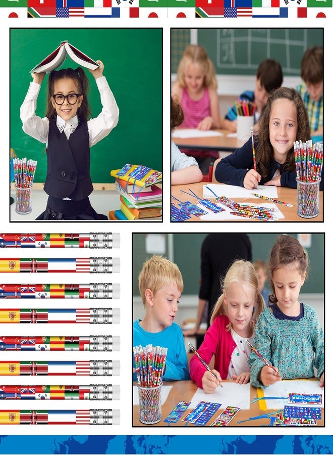 Supervitae 90 Pcs/ 30 Sets International World Flags Party Favor Include 60 Flags of Nations Bookmark 30 Pencil for Travel Trip Around Globe Party School Sports Event Festival Decor - Image 5