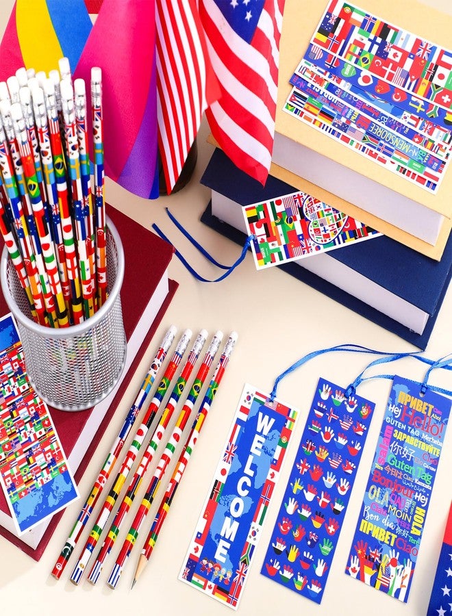 Supervitae 90 Pcs/ 30 Sets International World Flags Party Favor Include 60 Flags of Nations Bookmark 30 Pencil for Travel Trip Around Globe Party School Sports Event Festival Decor - Image 3