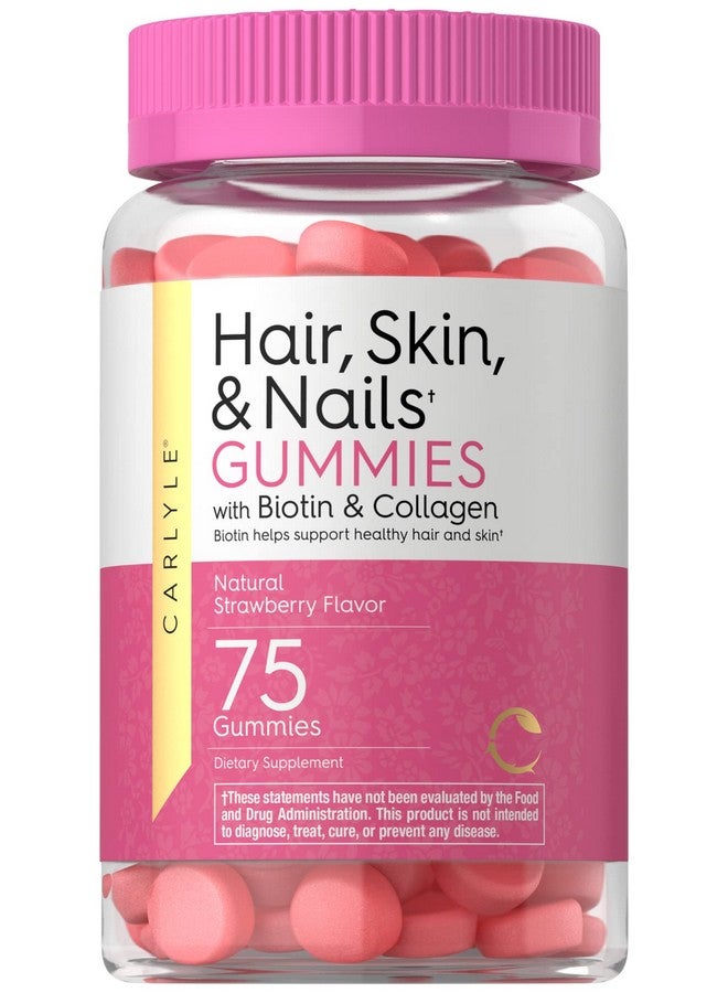 Carlyle Hair Skin And Nails Vitamins ; 75 Gummies ; With Biotin And Collagen ; Gummy Supplement For Women ; Strawberry Flavor ; Nongmo Gluten Free  - Image 1