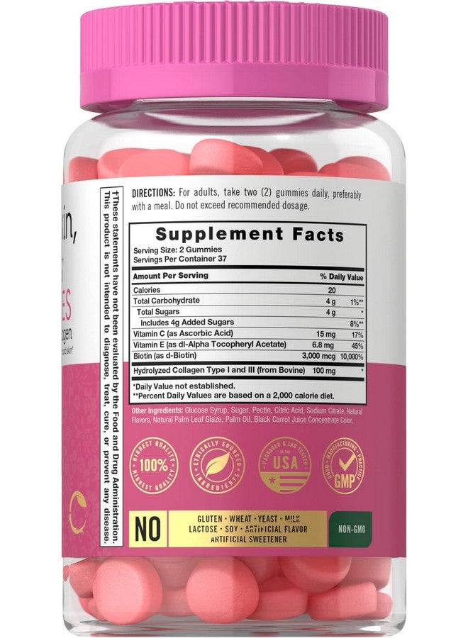 Carlyle Hair Skin And Nails Vitamins ; 75 Gummies ; With Biotin And Collagen ; Gummy Supplement For Women ; Strawberry Flavor ; Nongmo Gluten Free  - Image 3