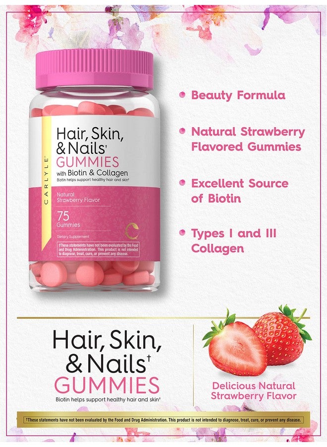 Carlyle Hair Skin And Nails Vitamins ; 75 Gummies ; With Biotin And Collagen ; Gummy Supplement For Women ; Strawberry Flavor ; Nongmo Gluten Free  - Image 4