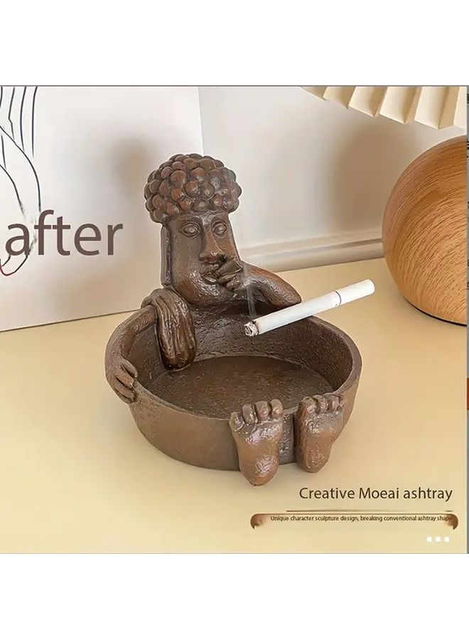 Upgrade Bath Moai Ashtray Brown Compact Lightweight Waterproof Easy Clean Home Office Decor - Image 3