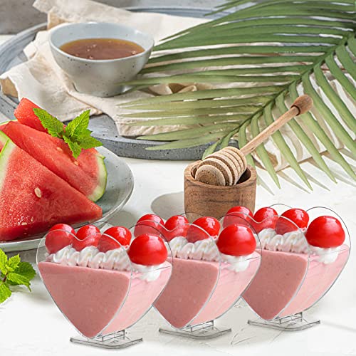 Coloch 100 Pack Plastic Mini Dessert Cup with Spoon for 4 oz Dessert/2.7 oz Liquid, Clear Parfait Appetizer Cup Heart-shaped Small Serving Bowl for Party, Buffet, Valentine's Day, Wedding - Image 5