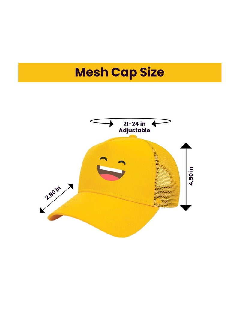 PRINTSHOP4ME - Kids Yellow Smiley Face Pack Of 2 T-Shirt And Cap Combo–Unisex Round Neck Short Sleeve Cotton T-Shirt - Image 1