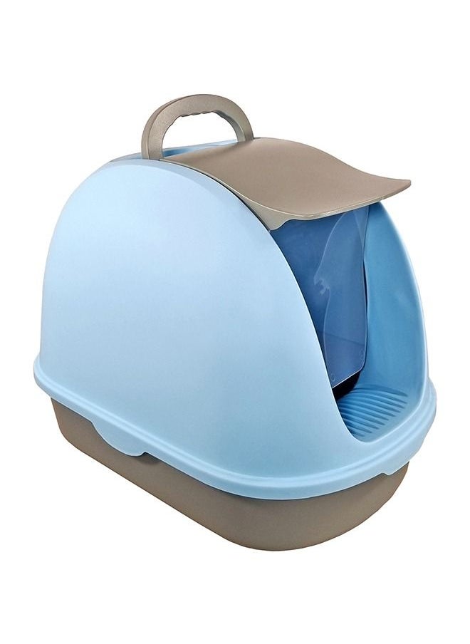 MAJIBAO Cat Toilet, Large Cat Litter Box with Plastic Scoop, Lid on Entrance, Fully Enclosed, Easy Clean, No Smell, Jumbo Kitty Litter Box, For Indoor & Outdoor, Blue & Grey Color, Large Size, 55 Cm Length  - Image 1