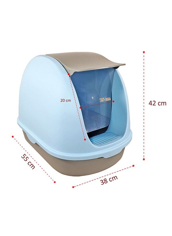 MAJIBAO Cat Toilet, Large Cat Litter Box with Plastic Scoop, Lid on Entrance, Fully Enclosed, Easy Clean, No Smell, Jumbo Kitty Litter Box, For Indoor & Outdoor, Blue & Grey Color, Large Size, 55 Cm Length  - Image 4