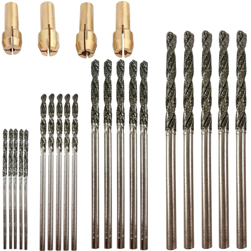Drilax 24-Piece Diamond Drill Bits Set (1mm, 1.5mm, 2mm, 2.5mm) Compatible with Dremel Rotary Tools â€“ Includes 4 Collets â€“ Diamond Tipped Drill Bit for Stone, Glass, Sea Shells & Jewelry Making Tools - Image 1