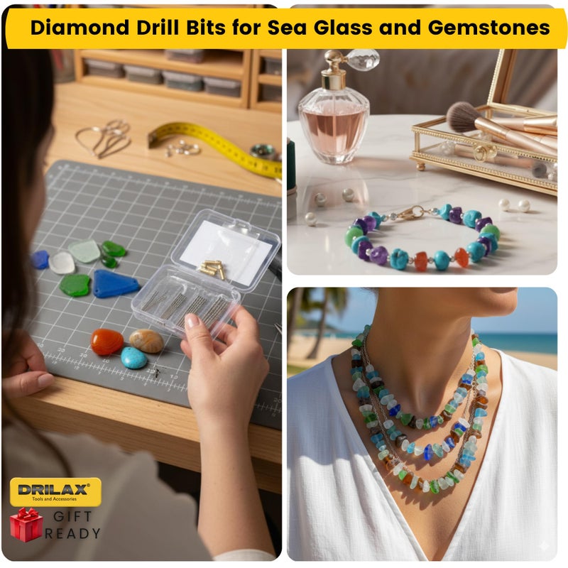 Drilax 24-Piece Diamond Drill Bits Set (1mm, 1.5mm, 2mm, 2.5mm) Compatible with Dremel Rotary Tools â€“ Includes 4 Collets â€“ Diamond Tipped Drill Bit for Stone, Glass, Sea Shells & Jewelry Making Tools - Image 5