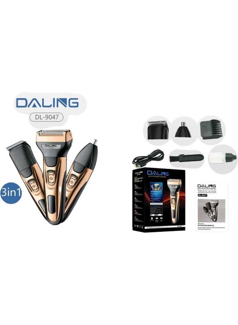 DALING DL-9047 3-in-1 Rechargeable Cordless Grooming Kit – Electric Foil Shaver, Hair Trimmer & Nose Trimmer for Men - Image 1