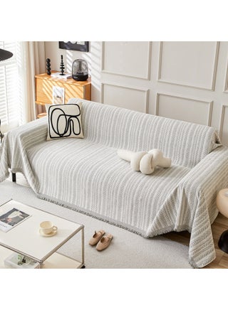 Chenille Sofa Cover - Cat-Proof & Anti-Scratch Couch Protector Slipcover with Tassels | Universal Fit for 1 2 3 4 Seater L U Sofas | Simple Modern Solid Colour Sofa Throw - view 2