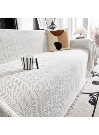 Chenille Sofa Cover - Cat-Proof & Anti-Scratch Couch Protector Slipcover with Tassels | Universal Fit for 1 2 3 4 Seater L U Sofas | Simple Modern Solid Colour Sofa Throw - view 3