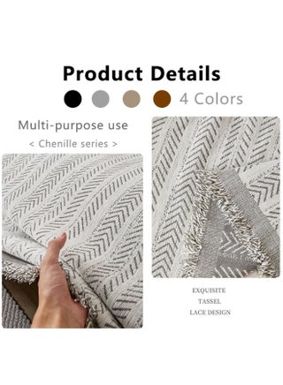 Chenille Sofa Cover - Cat-Proof & Anti-Scratch Couch Protector Slipcover with Tassels | Universal Fit for 1 2 3 4 Seater L U Sofas | Simple Modern Solid Colour Sofa Throw - view 4