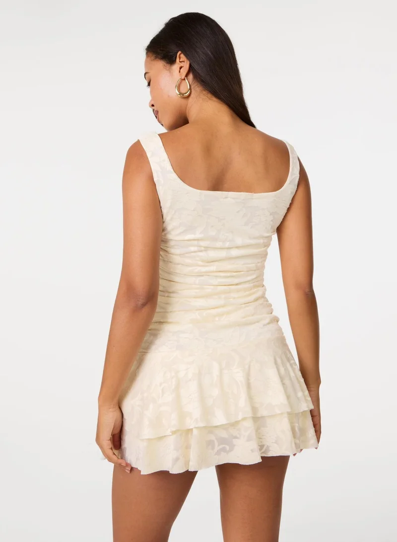 بينك فانيلا Jersey Jacquard Square Neck Mini Dress