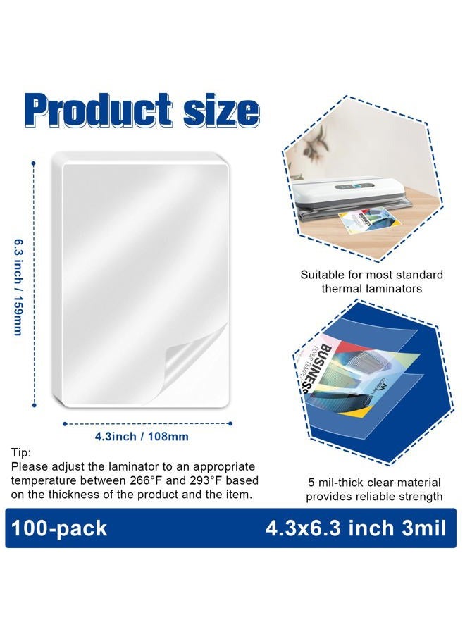 XUWAIDSGN Index Card Laminating Pouches 4x6 File Card Laminating Pouches Lamination Pouches Recipe Card Laminating Pouches for Work Permits Pass Cards Student ID Cards (100, 4.3x6.3inch) - Image 2
