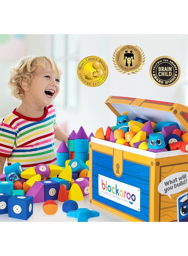 Blockaroo Magnetic Foam Building Blocks 100Piece Set with Storage Chest Bath Toys for Toddlers Preschool Toys Bathtub Toys Sensory Toys Blocks for Toddlers 35 Engineering Toys for Kids 35 - Image 2