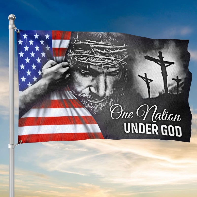 FLAGWIX 3x5 Patriotic American Flags for Outside, One Nation Under God American Jesus Flag - Double Sided, Heavy Duty Canvas, Fade Resistant - Home Decor Indoor, Outdoor Decor Flag with Grommets - Image 1
