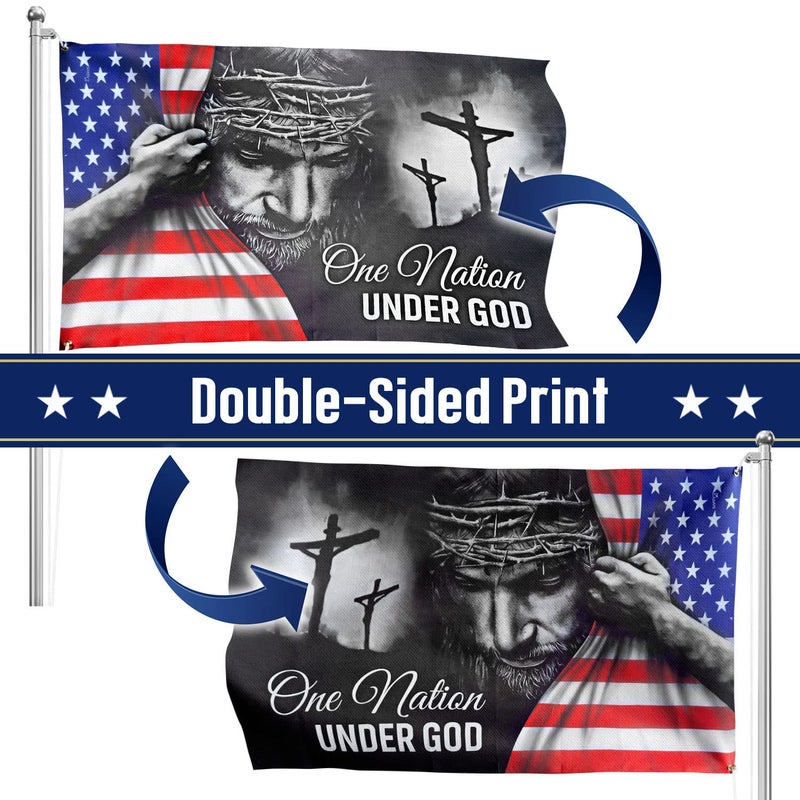 FLAGWIX 3x5 Patriotic American Flags for Outside, One Nation Under God American Jesus Flag - Double Sided, Heavy Duty Canvas, Fade Resistant - Home Decor Indoor, Outdoor Decor Flag with Grommets - Image 2