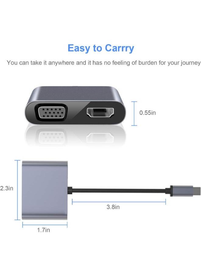 Generic - ElecMoga USB C to VGA HDMI Adapter, 4 in 1 Type C to 4K HDMI/VGA/USB 3.0/USB C PD Charging Multiport Hub Adapter Compatible with Macbook Pro/Air,Nintendo,Dell,HP,Samsung S8/S9,Huawei P30 and More - Image 1
