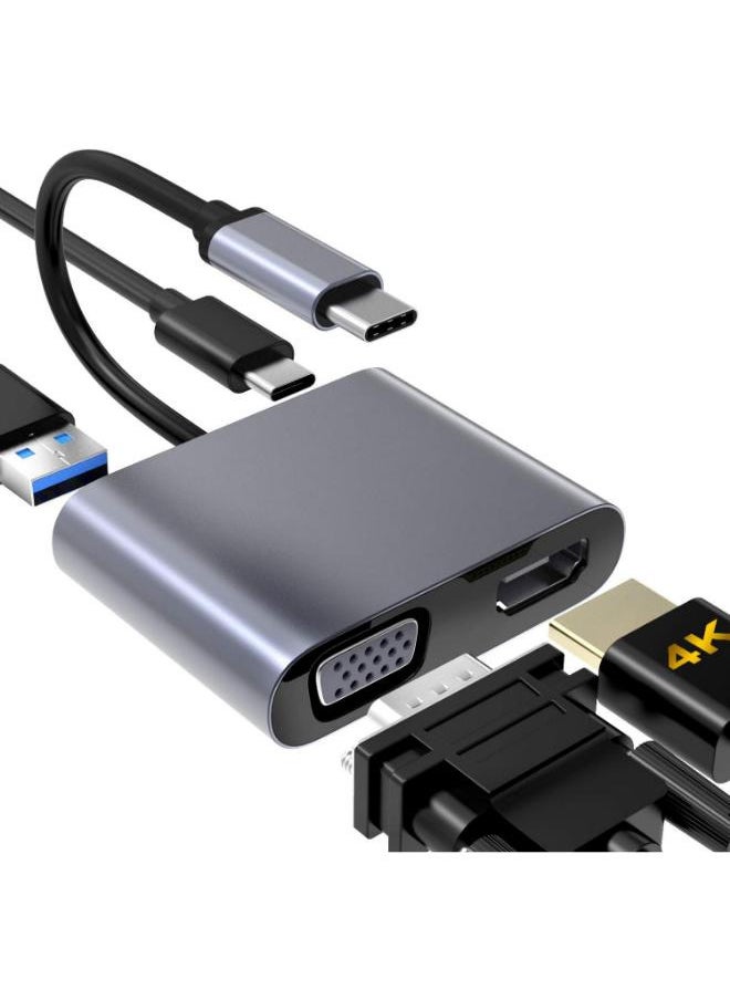 Generic - ElecMoga USB C to VGA HDMI Adapter, 4 in 1 Type C to 4K HDMI/VGA/USB 3.0/USB C PD Charging Multiport Hub Adapter Compatible with Macbook Pro/Air,Nintendo,Dell,HP,Samsung S8/S9,Huawei P30 and More - Image 1