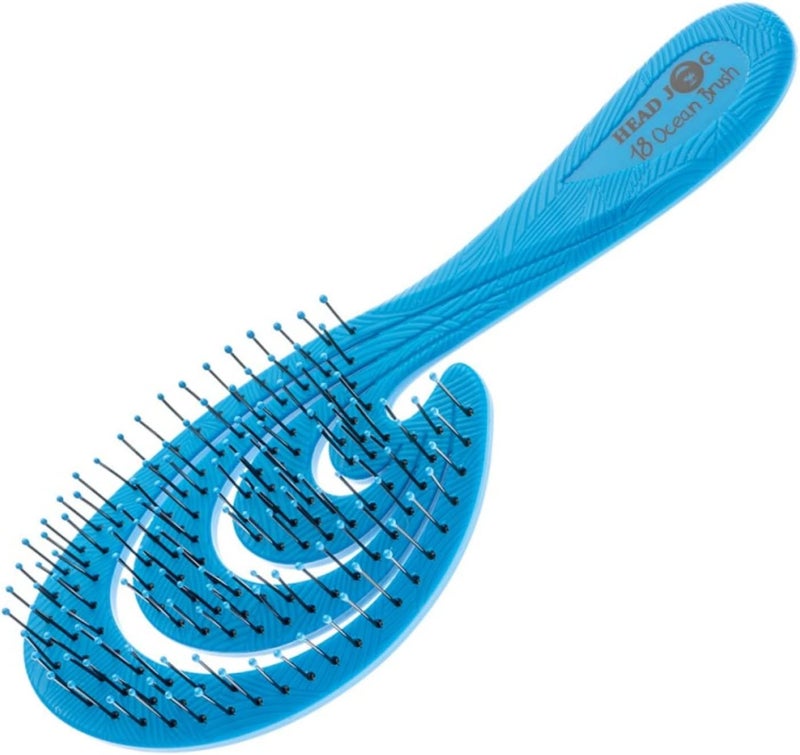 Head Jog 18 Ocean Hair Brush Eco Friendly Vent Paddle Brushes With Flexible Soft Bristles Detangling Wet Or Dry Hair Gentle Brushing Detangling Brush For Curly Wavy Hair Aqua