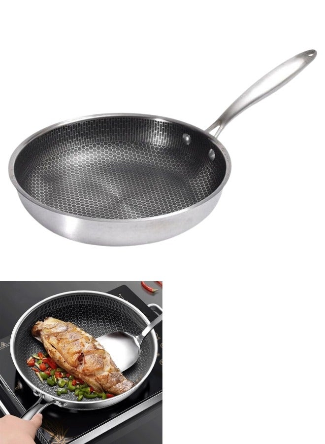 طاسة قلي عميقة من الستانلس ستيل 30 سم – مقلاة غير لاصقة متعددة الاستخدامات للطهي، القلي، الشوي، تحضير البيض، اللحوم، الخضروات، والفطور، مصنوعة من فولاذ مقاوم للصدأ مع مقبض مريح وآمن - Image 1