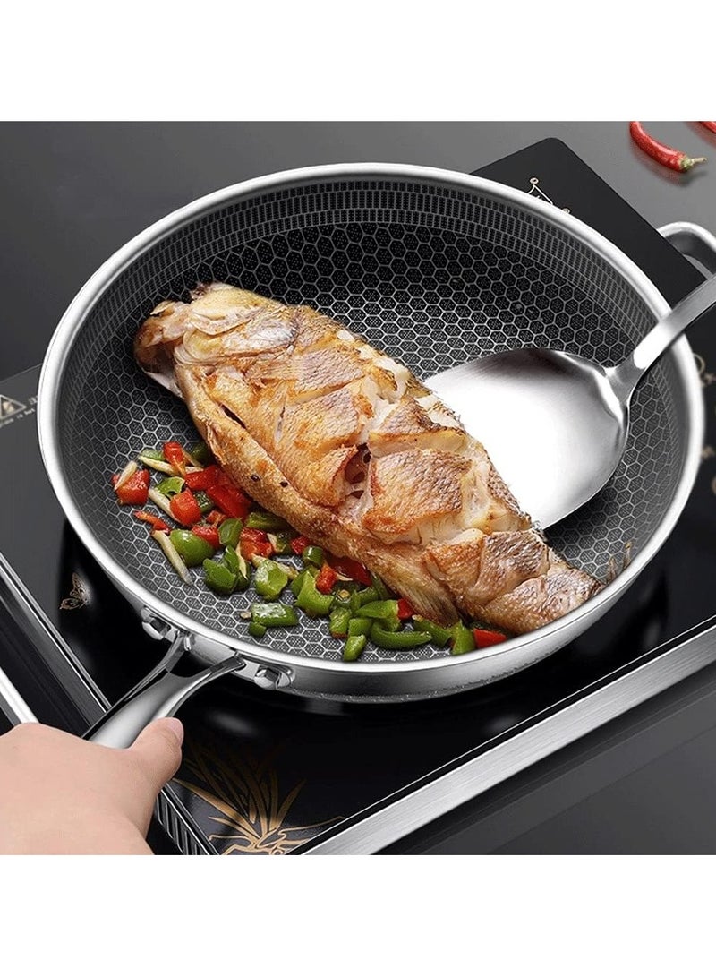 طاسة قلي عميقة من الستانلس ستيل 30 سم – مقلاة غير لاصقة متعددة الاستخدامات للطهي، القلي، الشوي، تحضير البيض، اللحوم، الخضروات، والفطور، مصنوعة من فولاذ مقاوم للصدأ مع مقبض مريح وآمن - Image 2