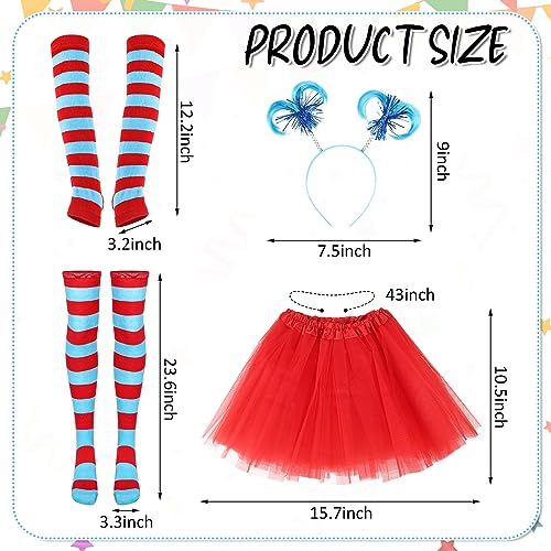 Toulite 4 Pcs Women Tulle Tutu Costume Accessories with Red Tulle Tutu Skirt Red Blue Striped Knee High Socks Stretchy Gloves Ponytails Headband for Women Girls Adult Halloween Party Cosplay Outfit, S - Image 2