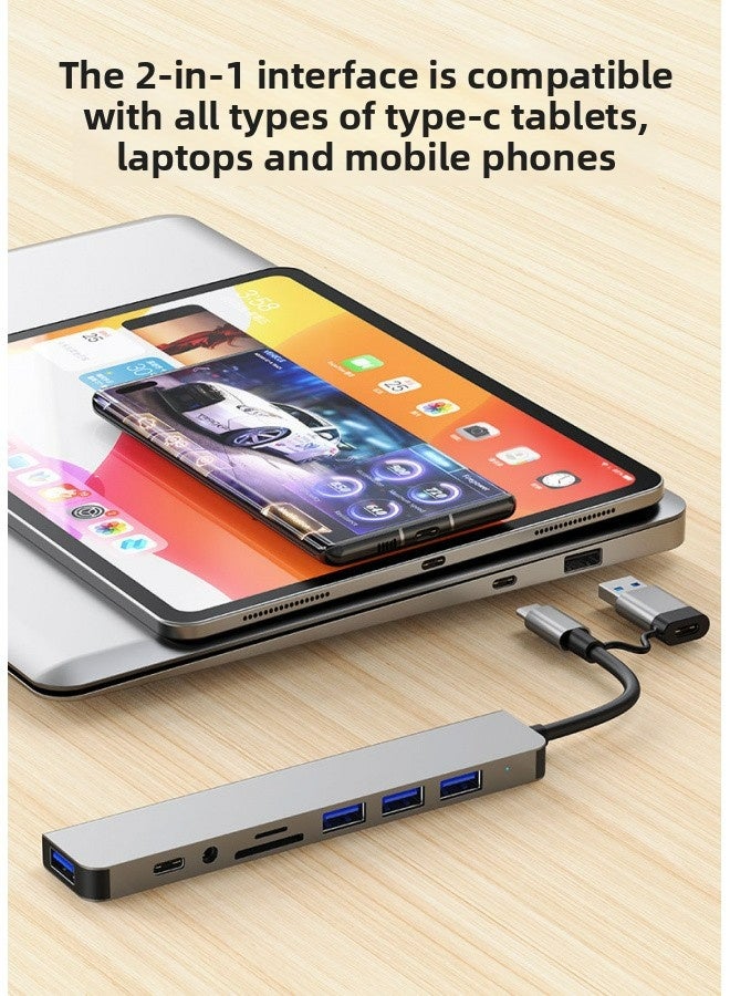 موزع USB 5 في 1، شحن الهاتف، محول الكمبيوتر المحمول من النوع C، موزع توسيع USB، منفذ نقل البيانات، قارئ بطاقة SD/TF - Image 5