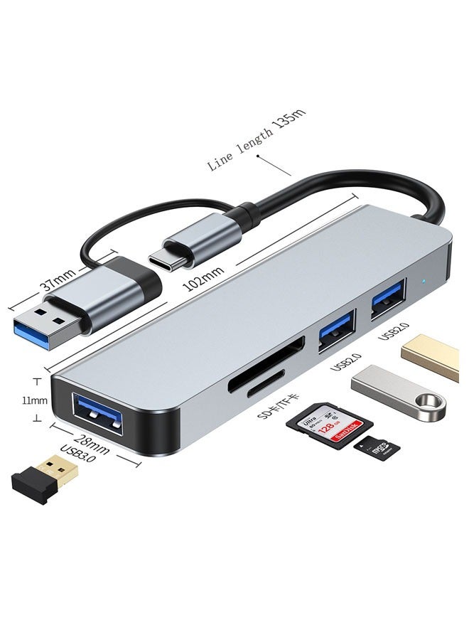 موزع USB 5 في 1، شحن الهاتف، محول الكمبيوتر المحمول من النوع C، موزع توسيع USB، منفذ نقل البيانات، قارئ بطاقة SD/TF - Image 1