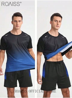 roaiss 2-Piece Mens Summer Running Outfit Set - Gradient T-Shirt & Shorts with Pockets - Breathable, Moisture-Wicking, Stylish for Jogging and Fitness  - Image 2