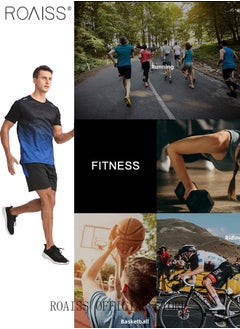 roaiss 2-Piece Mens Summer Running Outfit Set - Gradient T-Shirt & Shorts with Pockets - Breathable, Moisture-Wicking, Stylish for Jogging and Fitness  - Image 4