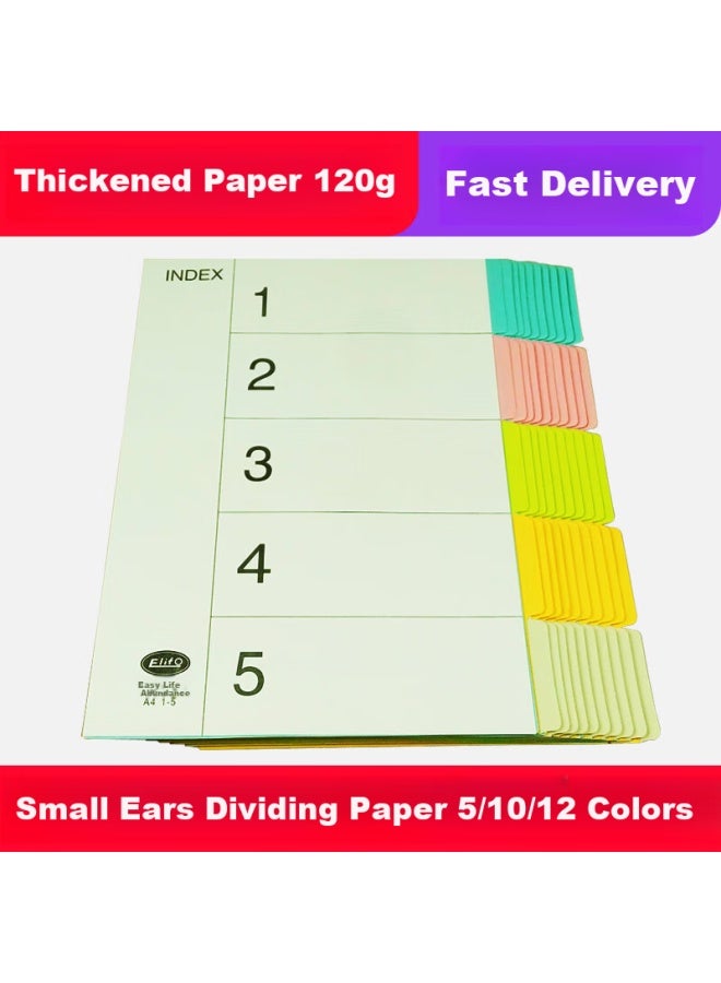 elifo Yili Feng, Page Separators, Index Dividers, Classification Paper, Index Paper, Loose-leaf Paper, Paper Plastic Digital English Three-hole Binder Specific, 5 Colors Page Separators 50 Sheets 1 Pack - Image 1