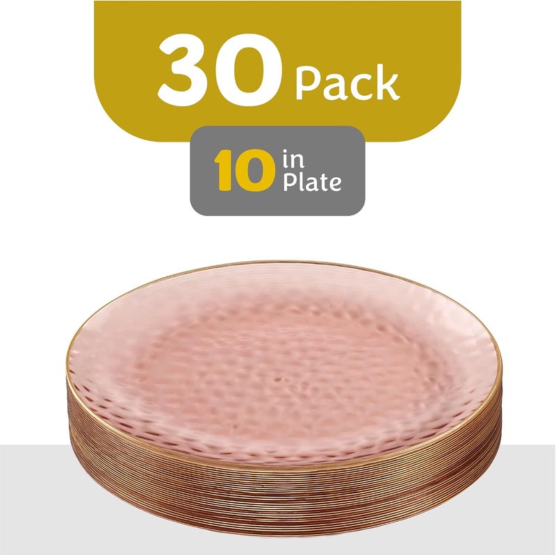 PLASTICPRO 30 Pack Hammered Plastic Plates Heavyweight Disposable Plastic Plates Elegant Rose Hammered with Gold Rim Platsic Party Dishes (Rose With Gold Rim, 10'' INCH PLATES) - Image 5