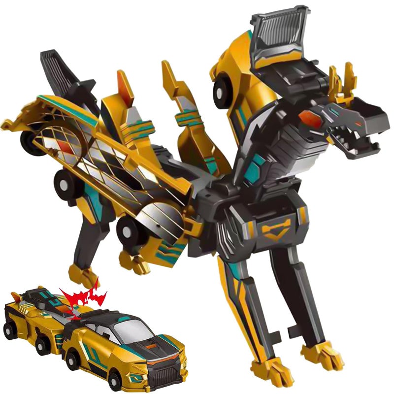 liluwushe 2in1 Collision Transformation Dinosaur Car Toy Magnetic Cars Convertible Robot ToysDinosaurToys for Kids 312 Ideal Christmas Birthday Gift for BoysGolden - Image 2
